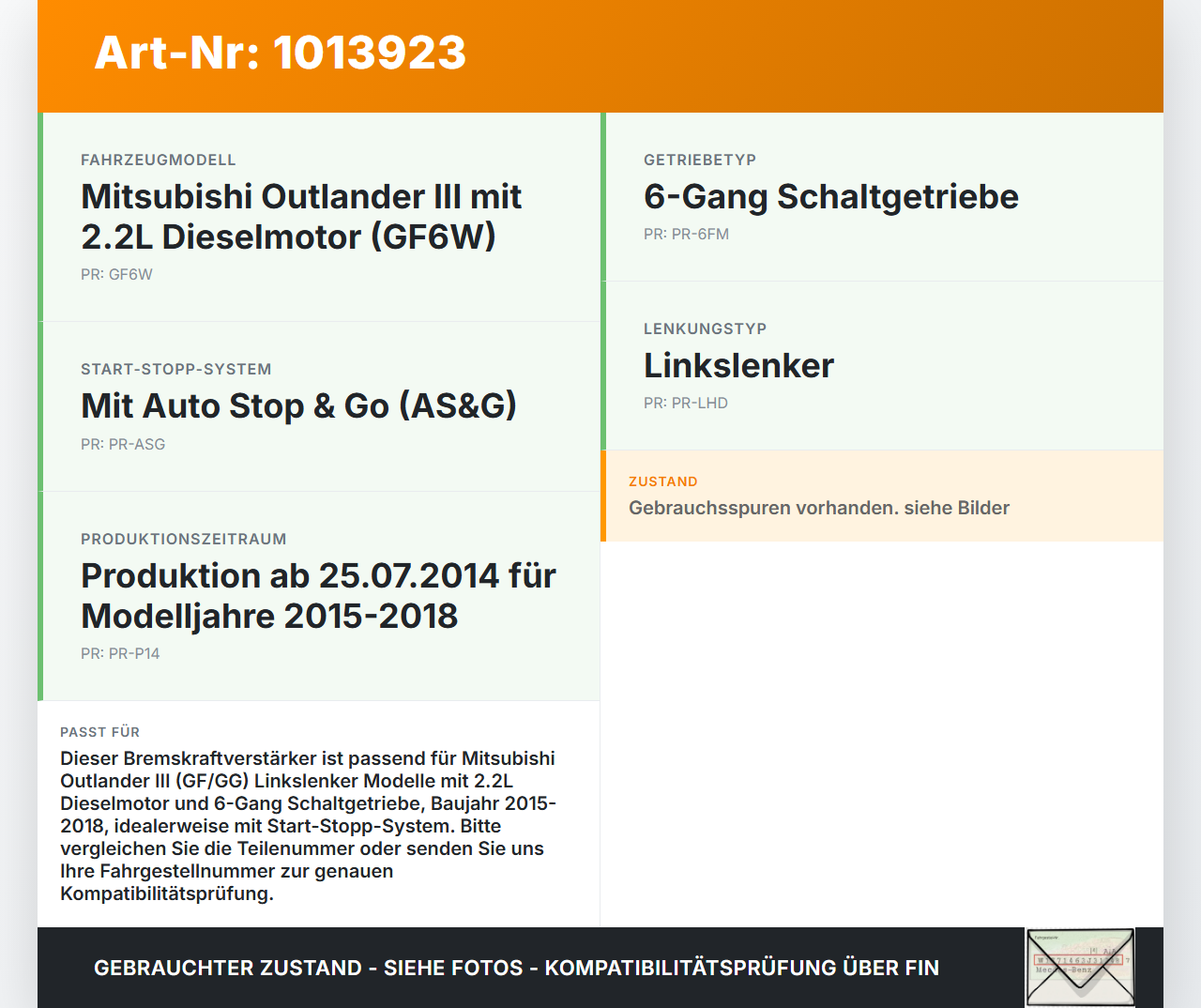 Mitsubishi Outlander III 12-15 2,3 110KW Bremskraftverstärker Mitsubishi Outlander III 12-15 22.09.2015 4630A351... Vorschau 3