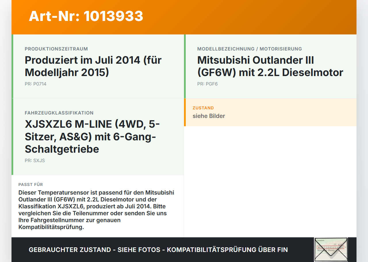 Mitsubishi Outlander III 12-15 Temperatursensor Mitsubishi Outlander III 12-15 22.09.2015 gebraucht Vorschau 3