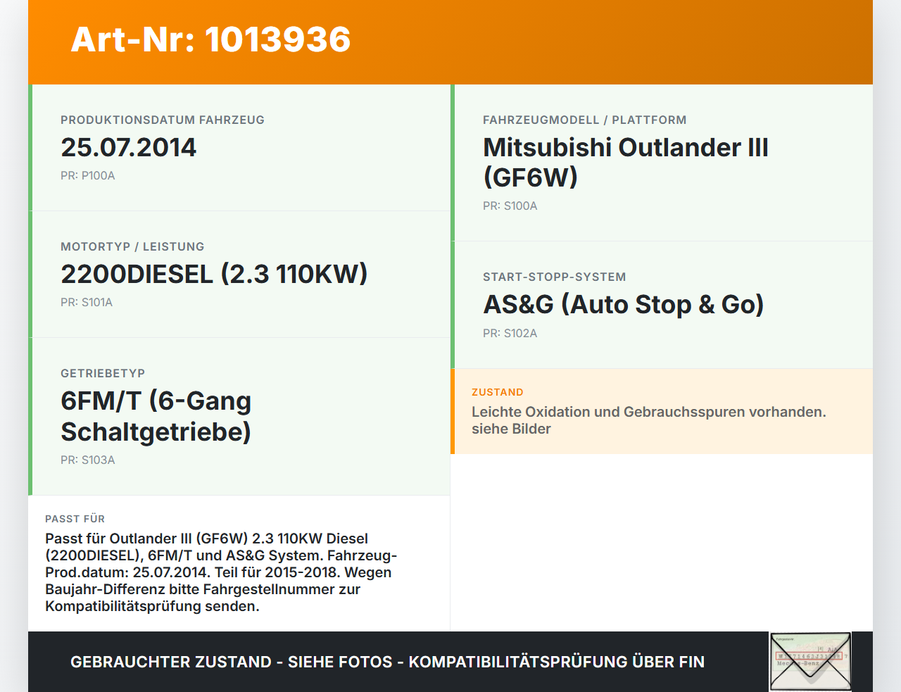 Mitsubishi Outlander III 12-15 2,3 110KW Einspritzpumpe Hochdruckpumpe Mitsubishi Outlander III 12-15 22.09.2015... Vorschau 3