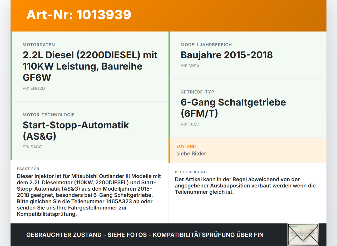 Mitsubishi Outlander III 12-15 2,3 110KW Injektor Einspritzdüse Zyl.3 Mitsubishi Outlander III 12-15 22.09.2015... Vorschau 3