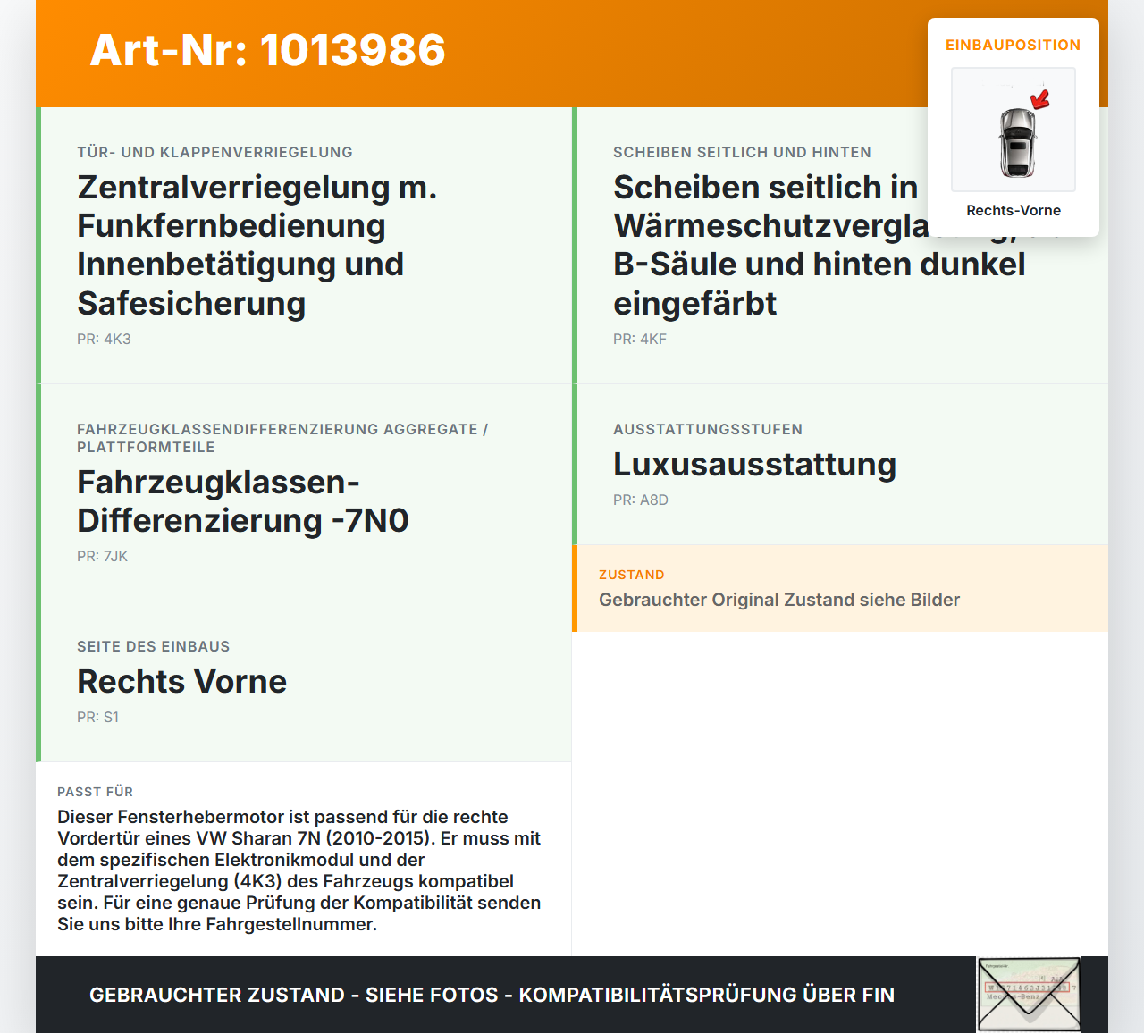 VW Sharan 7N II 10-15 Fensterhebermotor mit Fensterheber Links Vorne VW Sharan 7N II 10-15 19.03.2012 8K0959802B... Vorschau 3