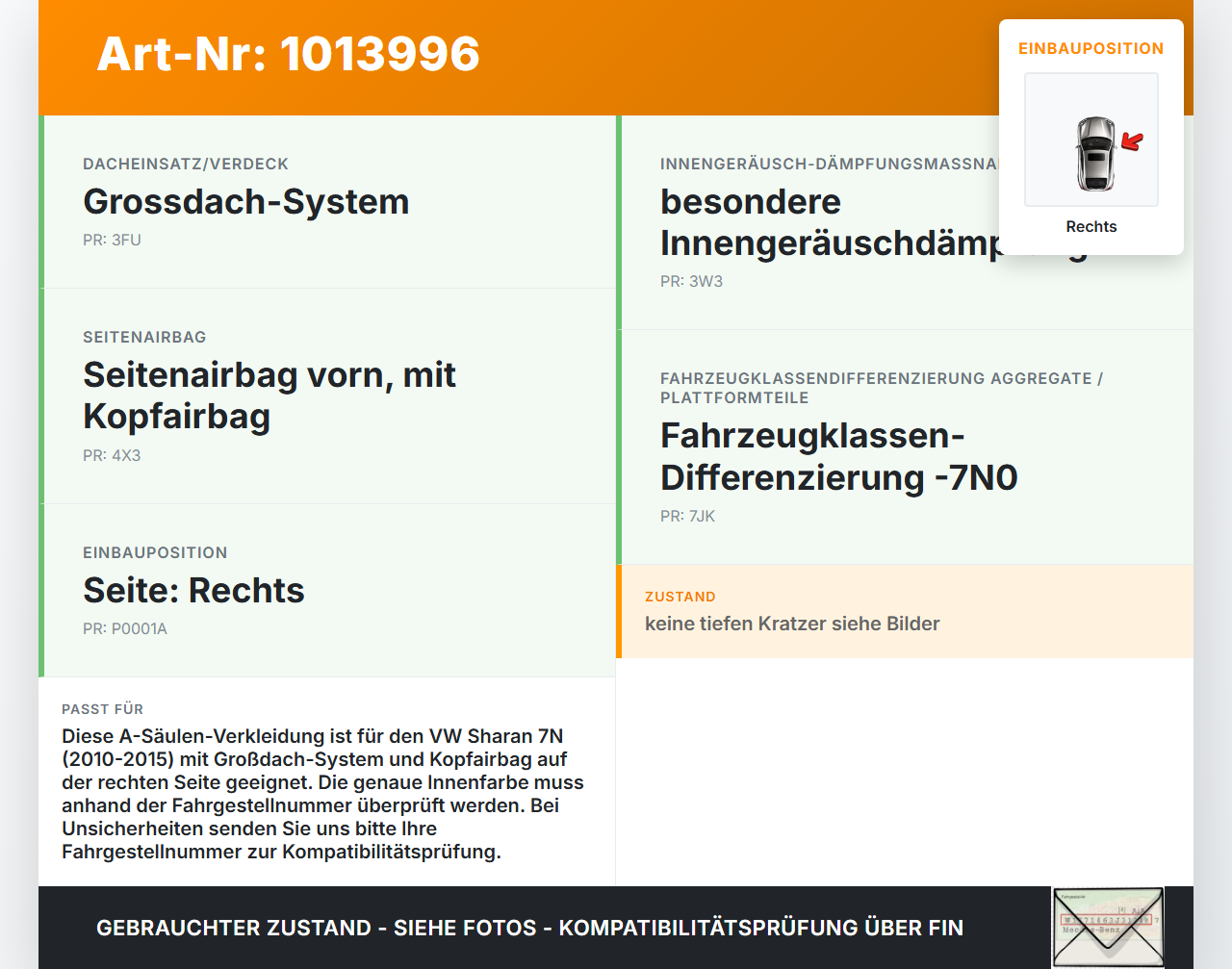 VW Sharan 7N II 10-15 Verkleidung für A-Säule Rechts innen VW Sharan 7N II 10-15 19.03.2012 7N0837974A 7N0837986A... Vorschau 3