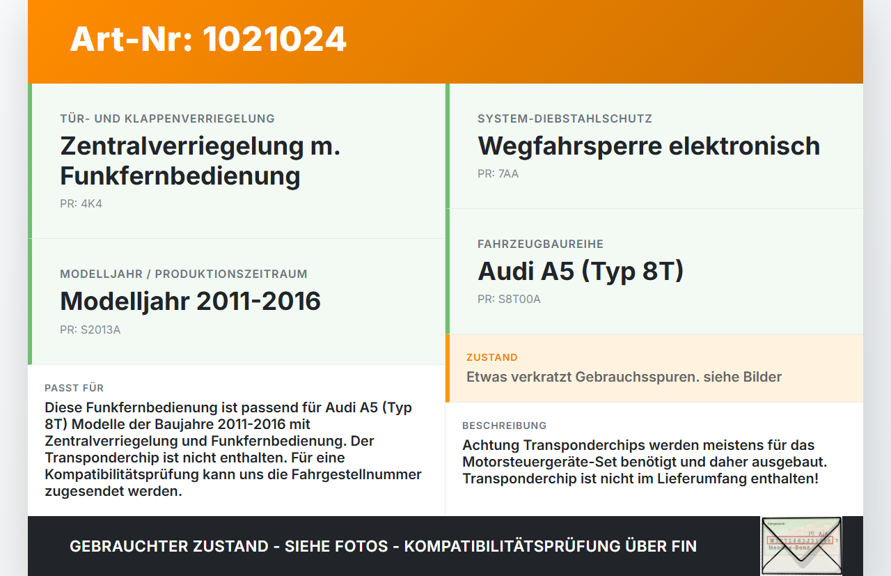Audi A5 8T 11-16 Fernbedienung Funk Funkschlüssel Audi A5 8T 11-16 04.04.2013 8K0959754D gebraucht Vorschau 3