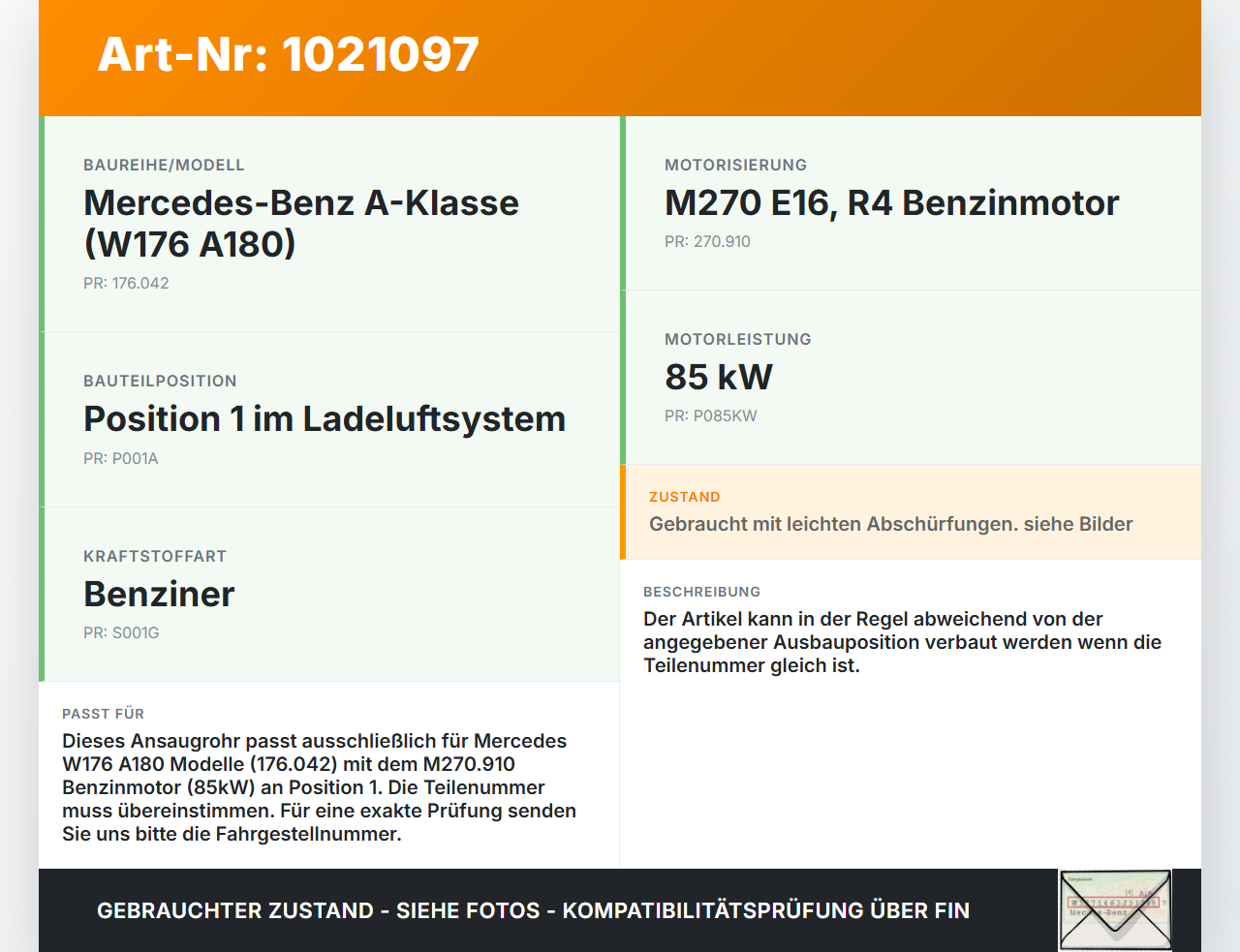 Mercedes W176 A180 15-18 1,6 85KW Ansaugrohr Ladeluftschlauch Luftschlauch Pos.1 Mercedes W176 A180 15-18... Vorschau 3