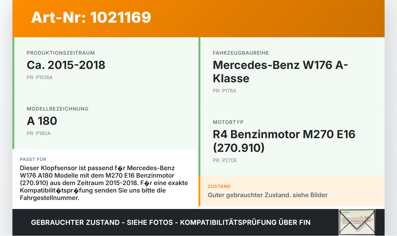 Mercedes W176 A180 15-18 Klopfsensor Sensor Mercedes W176 A180 15-18 19.10.2016 A2709050900 KS0001 gebraucht Vorschau 3