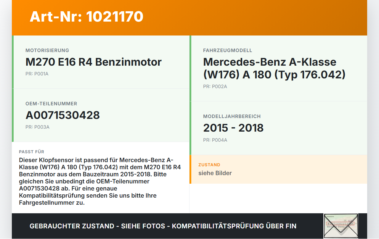 Mercedes W176 A180 15-18 Klopfsensor Sensor Mercedes W176 A180 15-18 19.10.2016 A0071530428 gebraucht Vorschau 3