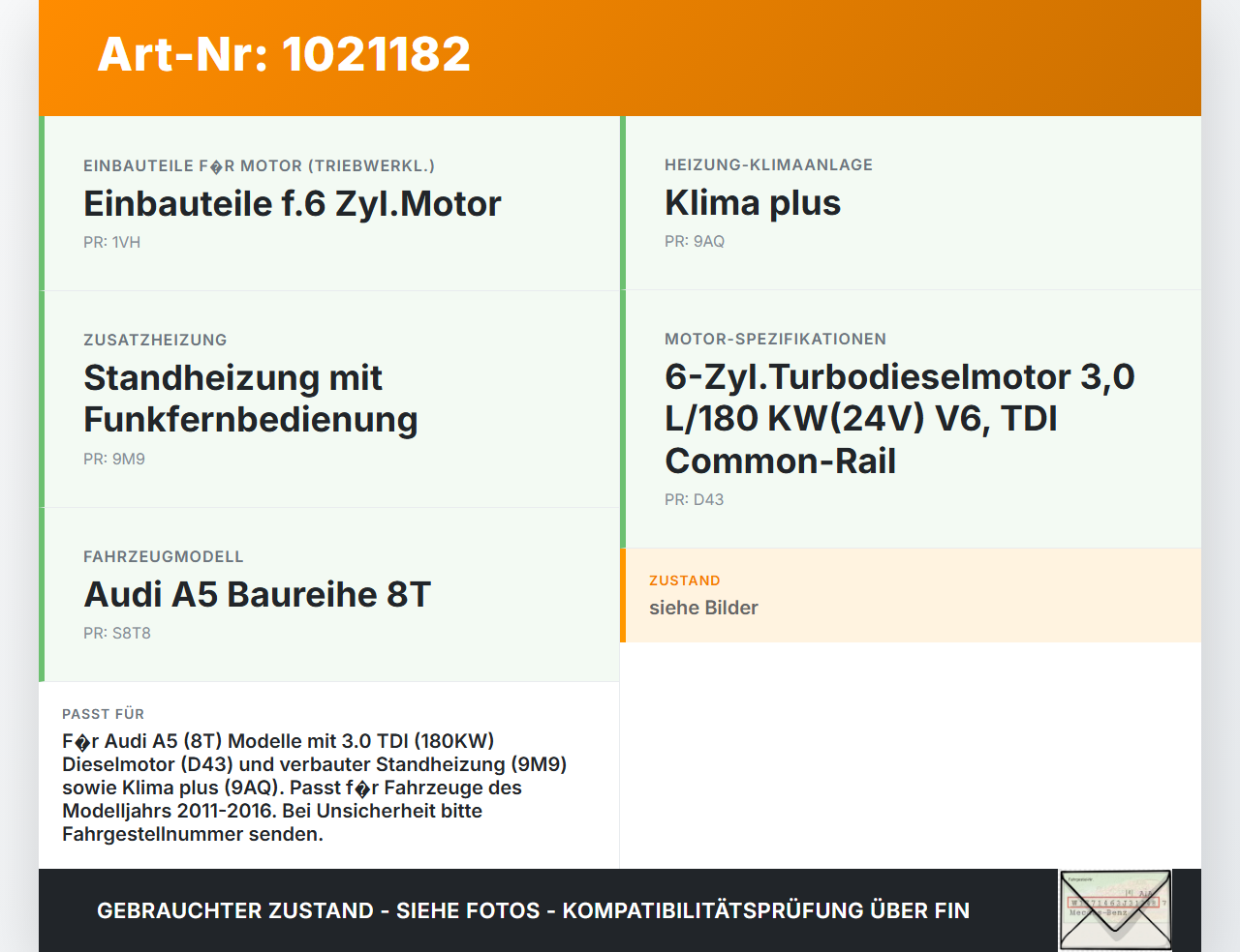 Audi A5 8T 11-16 TDI 3,0 180KW Heizungsventil Wasserventil für Standheizung Audi A5 8T 11-16 04.04.2013 gebraucht Vorschau 3