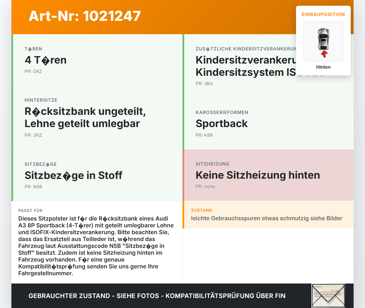Audi A3 8P QU 10-12 5T Sitzpolster für Rücksitzbank Hinten Teilleder Audi A3 8P QU 10-12 31.01.2011 gebraucht Vorschau 3