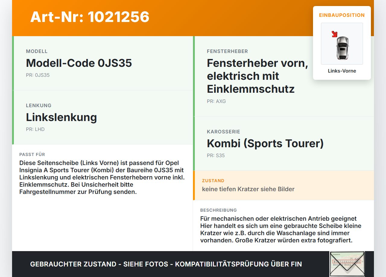 Opel Insignia A G09 09-13 Kombi Seitenscheibe LVK Fenster Türscheibe Links Vorne Opel Insignia A G09 09-13... Vorschau 3