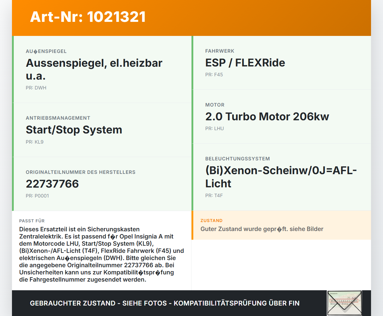 Opel Insignia A G09 09-13 2,0T 162KW Sicherungskasten Zentralelektrik Opel Insignia A G09 09-13 05.10.2012 22737766... Vorschau 3