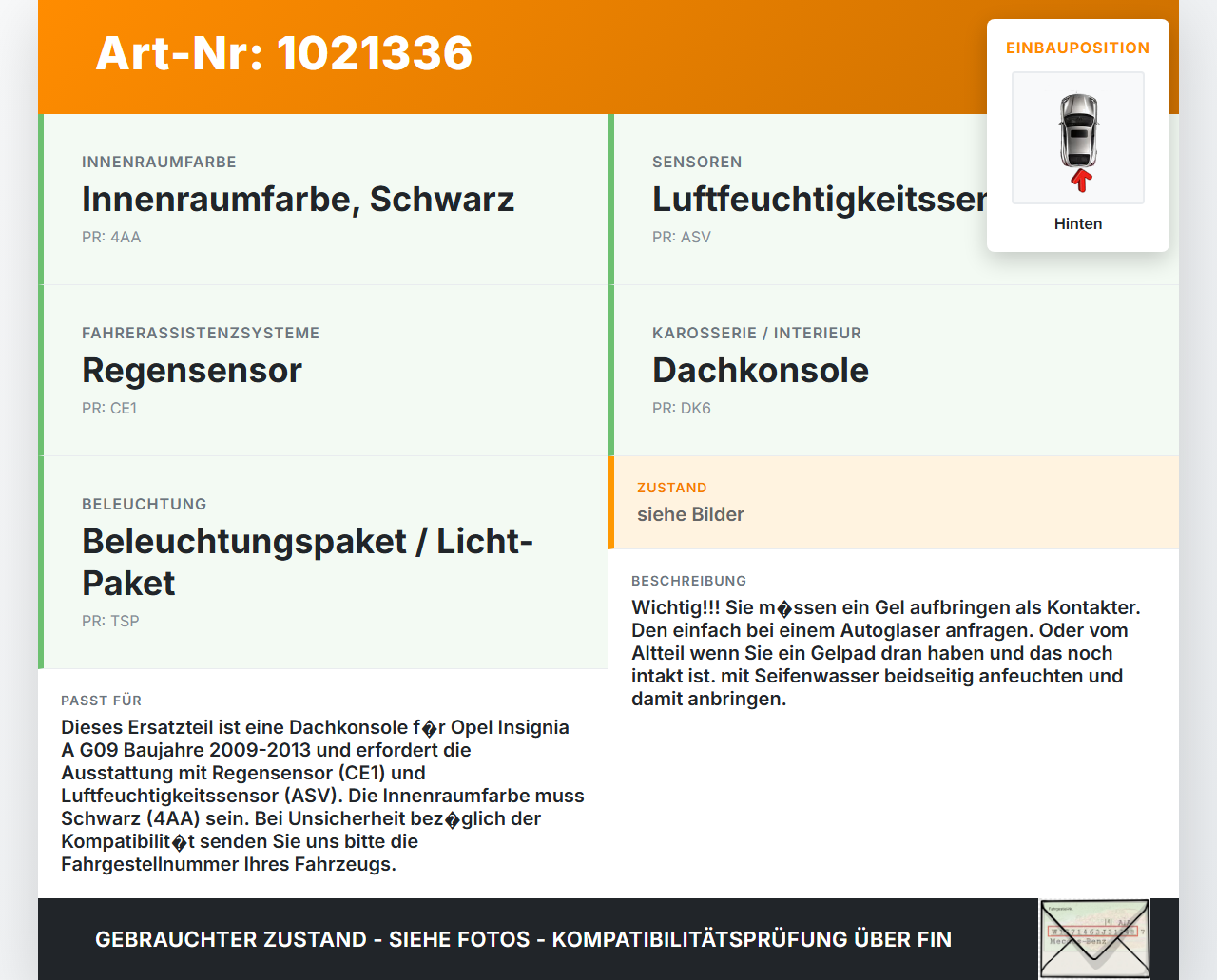 Opel Insignia A G09 09-13 Leseleuchte Innenleuchte Hinten Deckenleuchte Opel Insignia A G09 09-13 05.10.2012... Vorschau 3