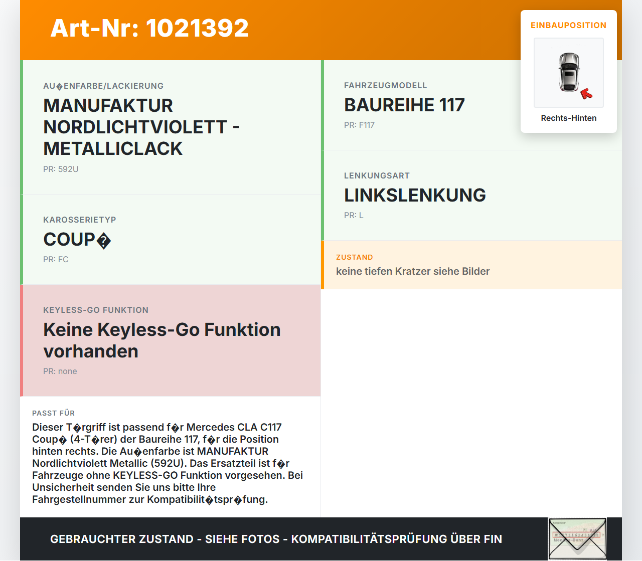 Mercedes CLA 250 C117 13-16 Coupe Türgriff Griff aussen Rechts Hinten 592 Mercedes CLA 250 C117 13-16 24.06.2014... Vorschau 3