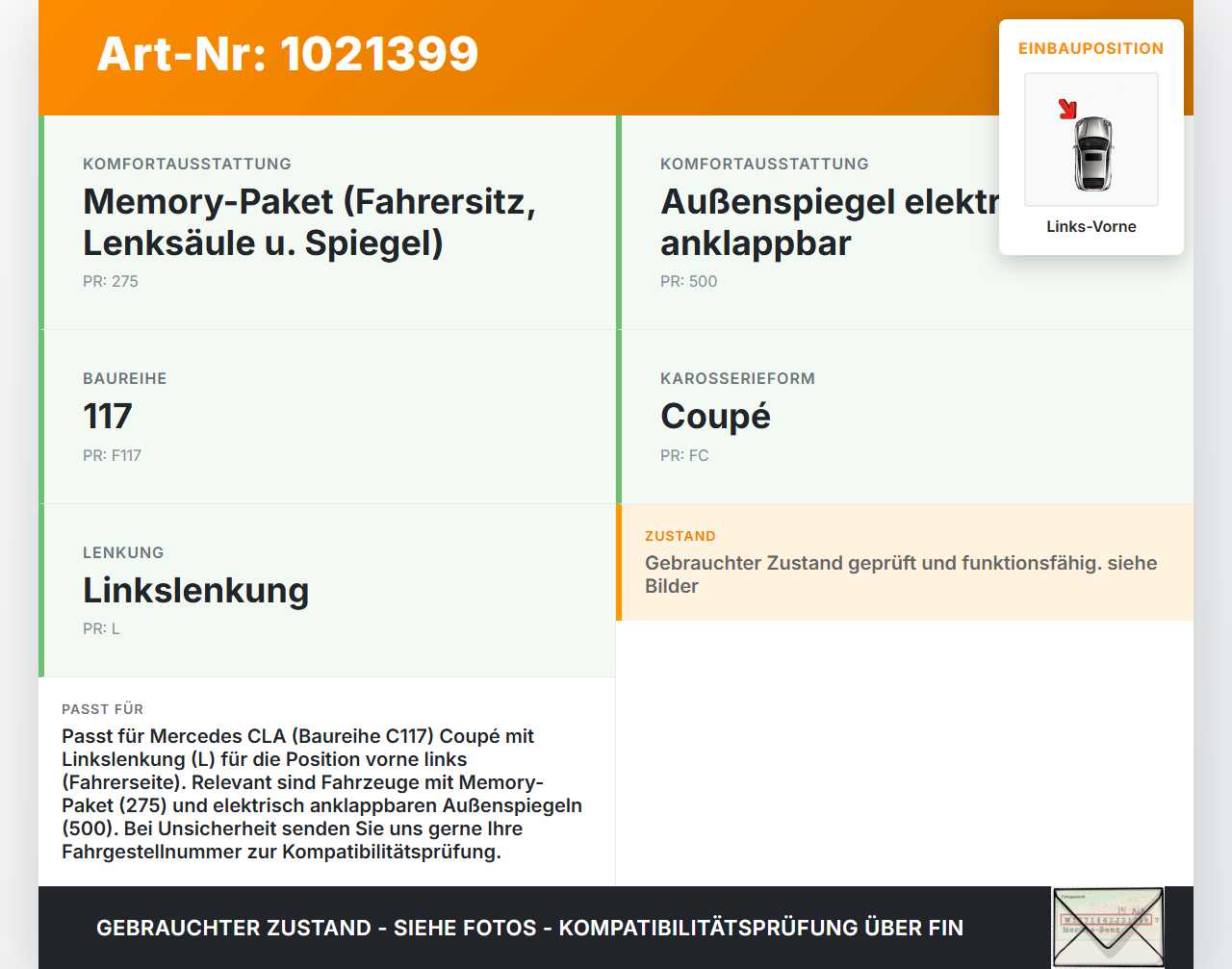 Mercedes CLA 250 C117 13-16 Coupe Fensterhebermotor Links Vorne Mercedes CLA 250 C117 13-16 24.06.2014 A2078200542... Vorschau 3