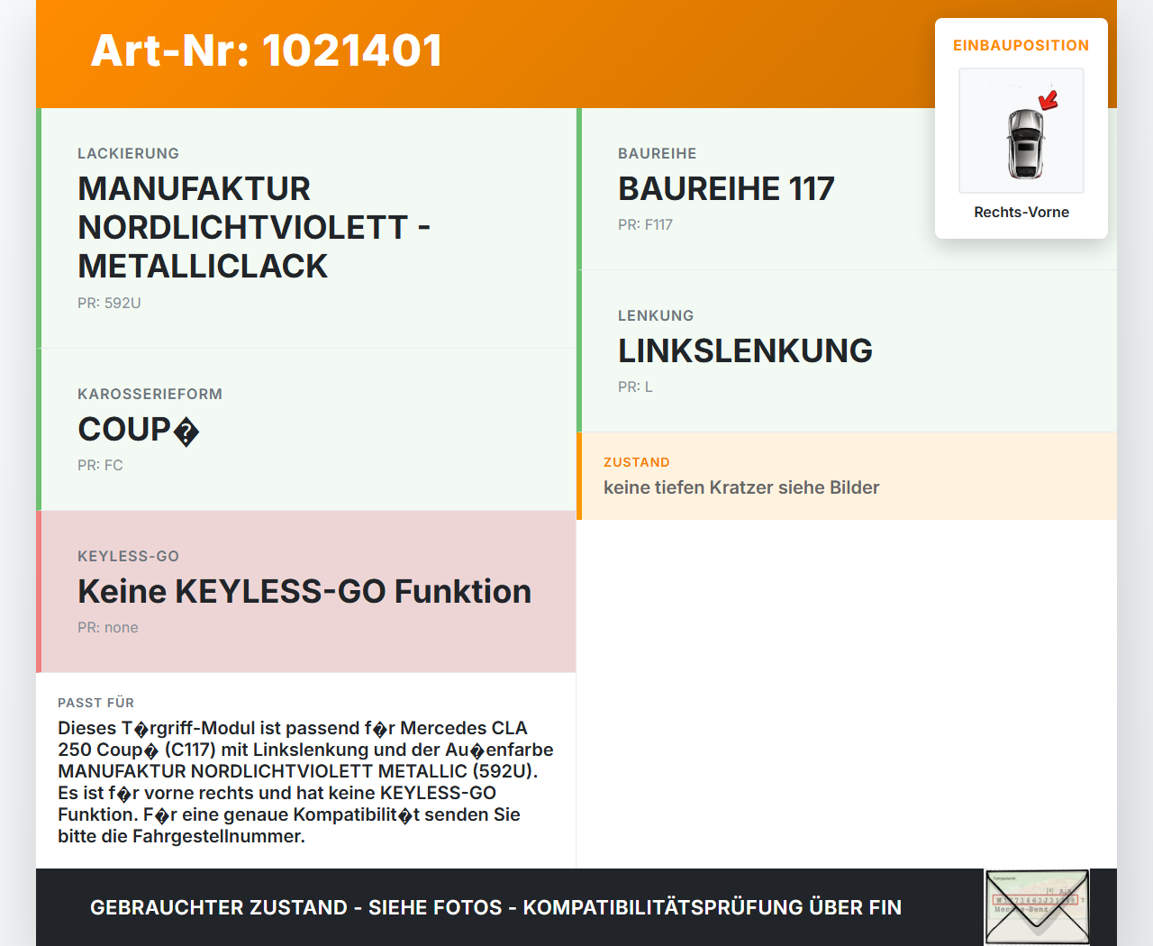 Mercedes CLA 250 C117 13-16 Coupe Türgriff Griff aussen Rechts Vorne 592 Mercedes CLA 250 C117 13-16 24.06.2014... Vorschau 3