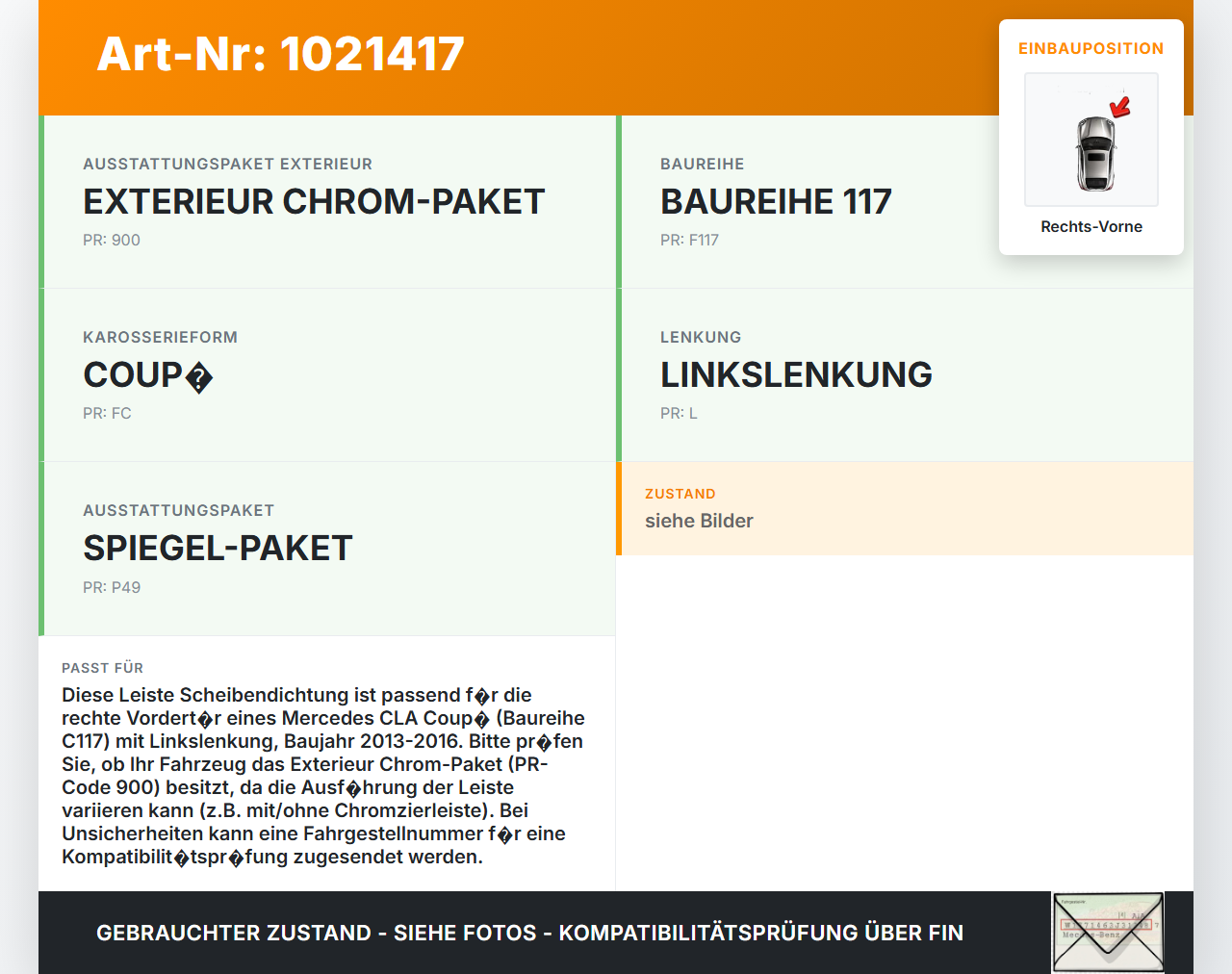 Mercedes CLA 250 C117 13-16 Leiste Scheibendichtung für Tür Rechts Vorne Mercedes CLA 250 C117 13-16 24.06.2014... Vorschau 3