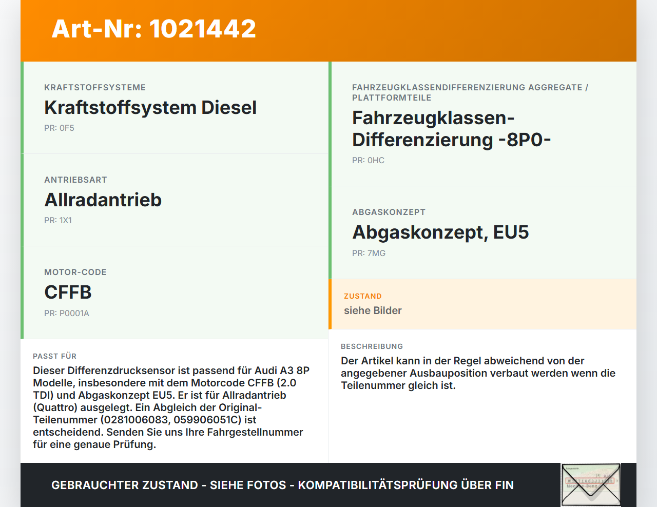 Audi A3 8P QU 10-12 2,0 77KW CFFB Differenzdrucksensor Abgasdrucksensor Sensor Audi A3 8P QU 10-12 31.01.2011... Vorschau 3