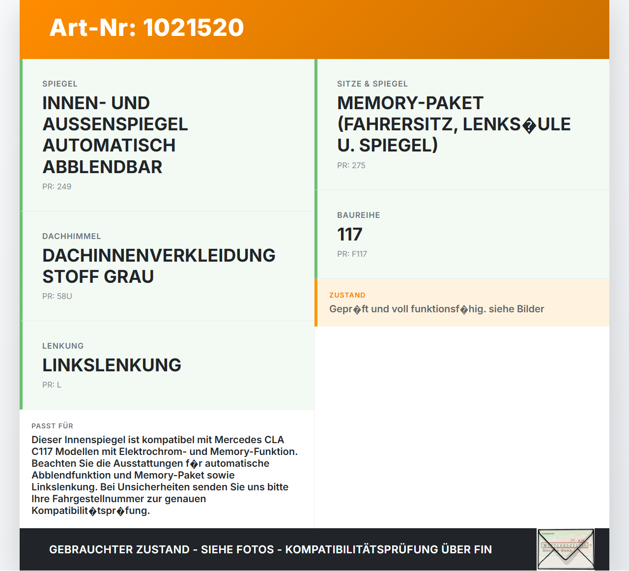 Mercedes CLA 250 C117 13-16 Innenspiegel Rückspiegel Spiegel Innen Elektrochrom Mercedes CLA 250 C117 13-16... Vorschau 3