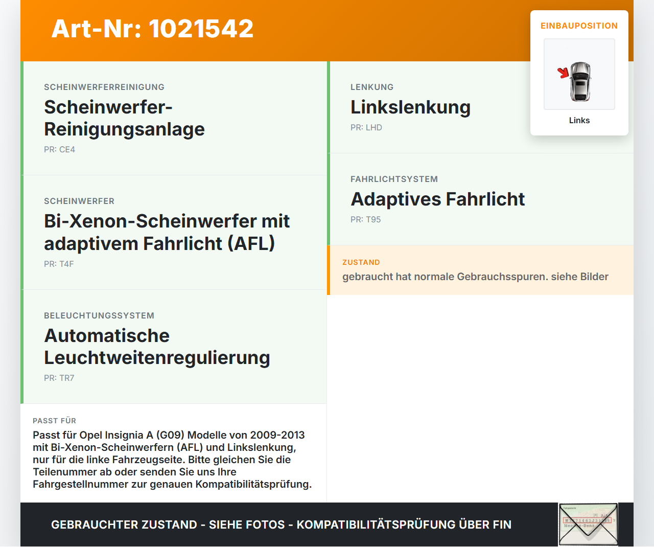 Opel Insignia A G09 09-13 Xenon Vorschaltgerät Links Opel Insignia A G09 09-13 05.10.2012 5DV009720-00 23003861... Vorschau 3