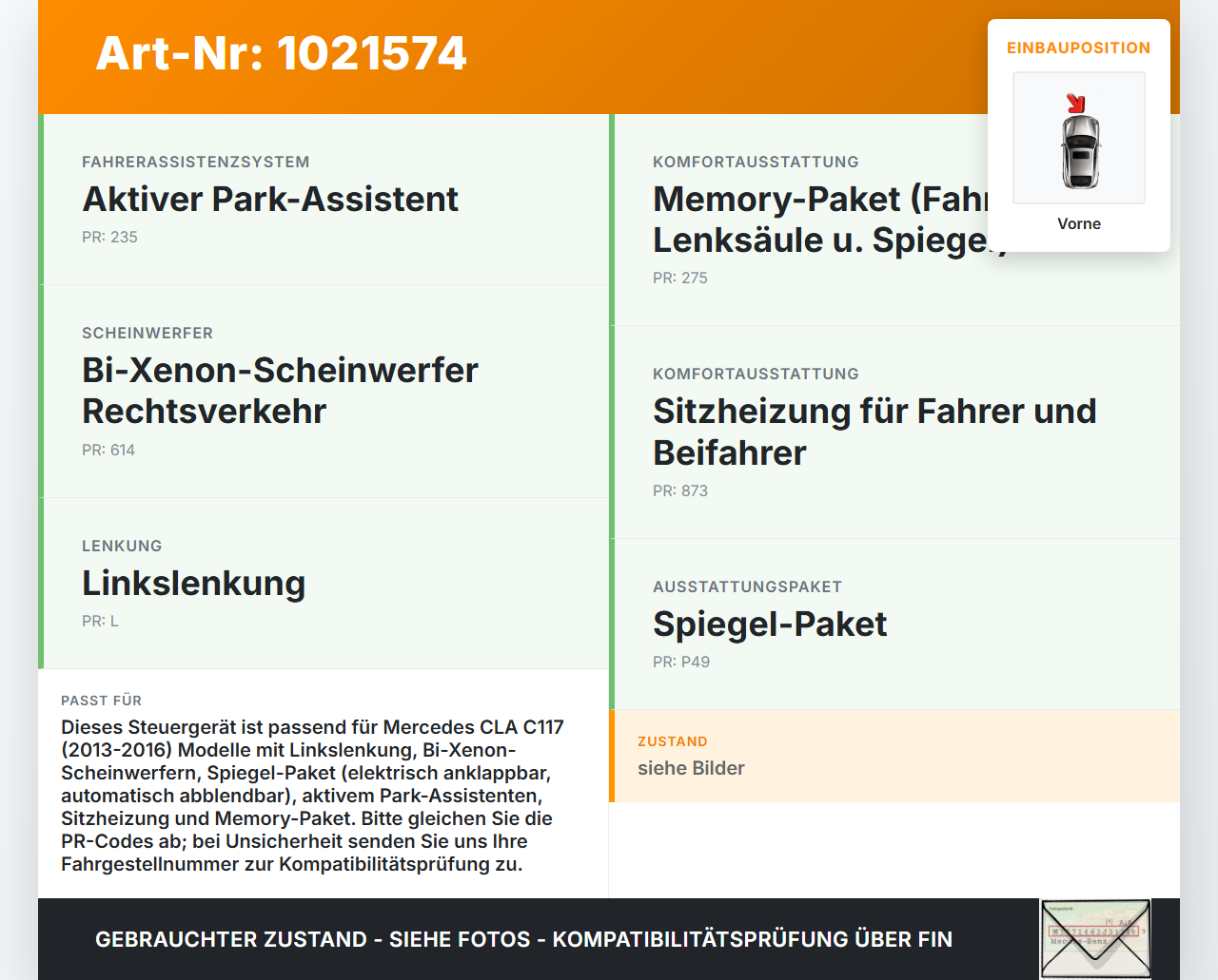 Mercedes CLA 250 C117 13-16 Steuergerät SG SAM Modul ECU CBC Vorne Mercedes CLA 250 C117 13-16 24.06.2014... Vorschau 3