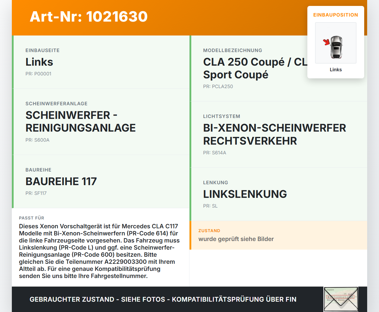 Mercedes CLA 250 C117 13-16 Xenon Vorschaltgerät Steuergerät Links Mercedes CLA 250 C117 13-16 24.06.2014... Vorschau 3