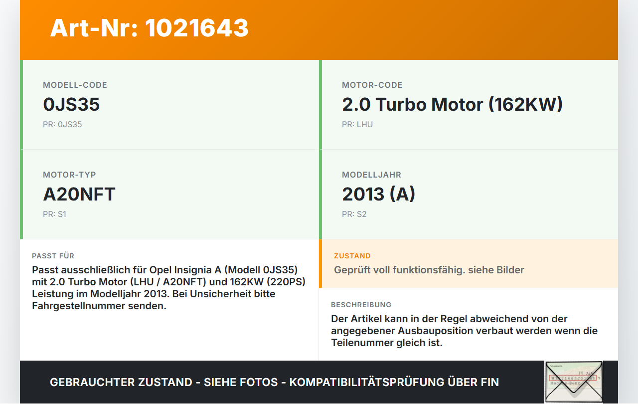 Opel Insignia A G09 09-13 2,0T 162KW Zündspule Zyl.1 Opel Insignia A G09 09-13 05.10.2012 12638824 099700-1900 gebraucht Vorschau 3