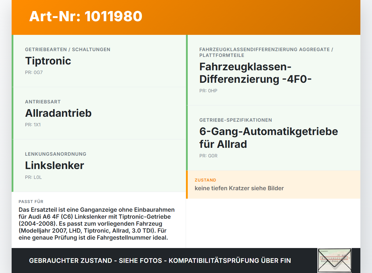 Audi A6 4F C6 qu 04-08 Ganganzeige ohne Einbaurahmen Audi A6 4F C6 qu 04-08 05.04.2006 4F1713463D 4F1713463C... Vorschau 3