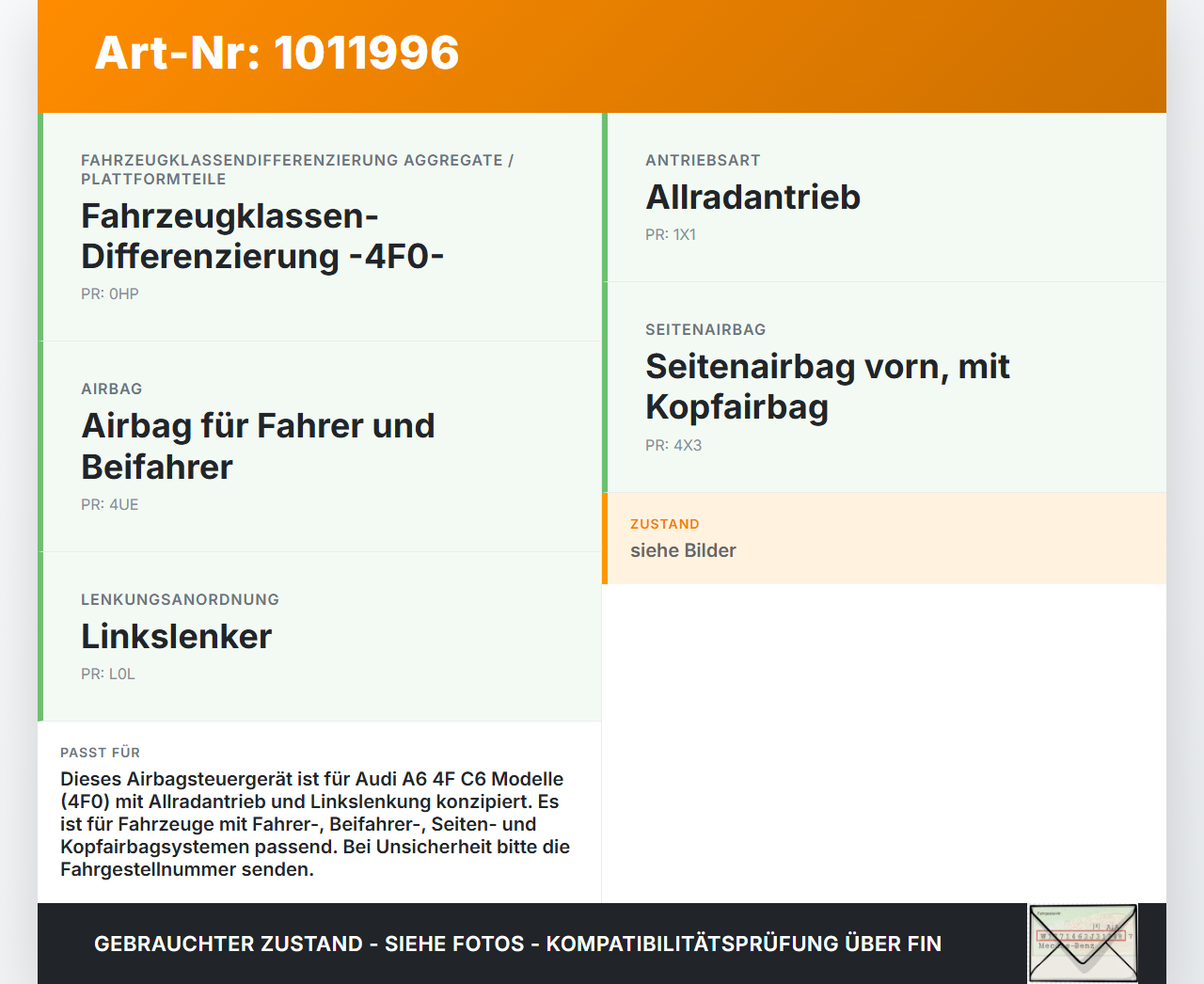 Audi A6 4F C6 qu 04-08 Airbag Steuergerät Airbagsteuergerät Audi A6 4F C6 qu 04-08 05.04.2006 4F0959655B 4F0910655E... Vorschau 3