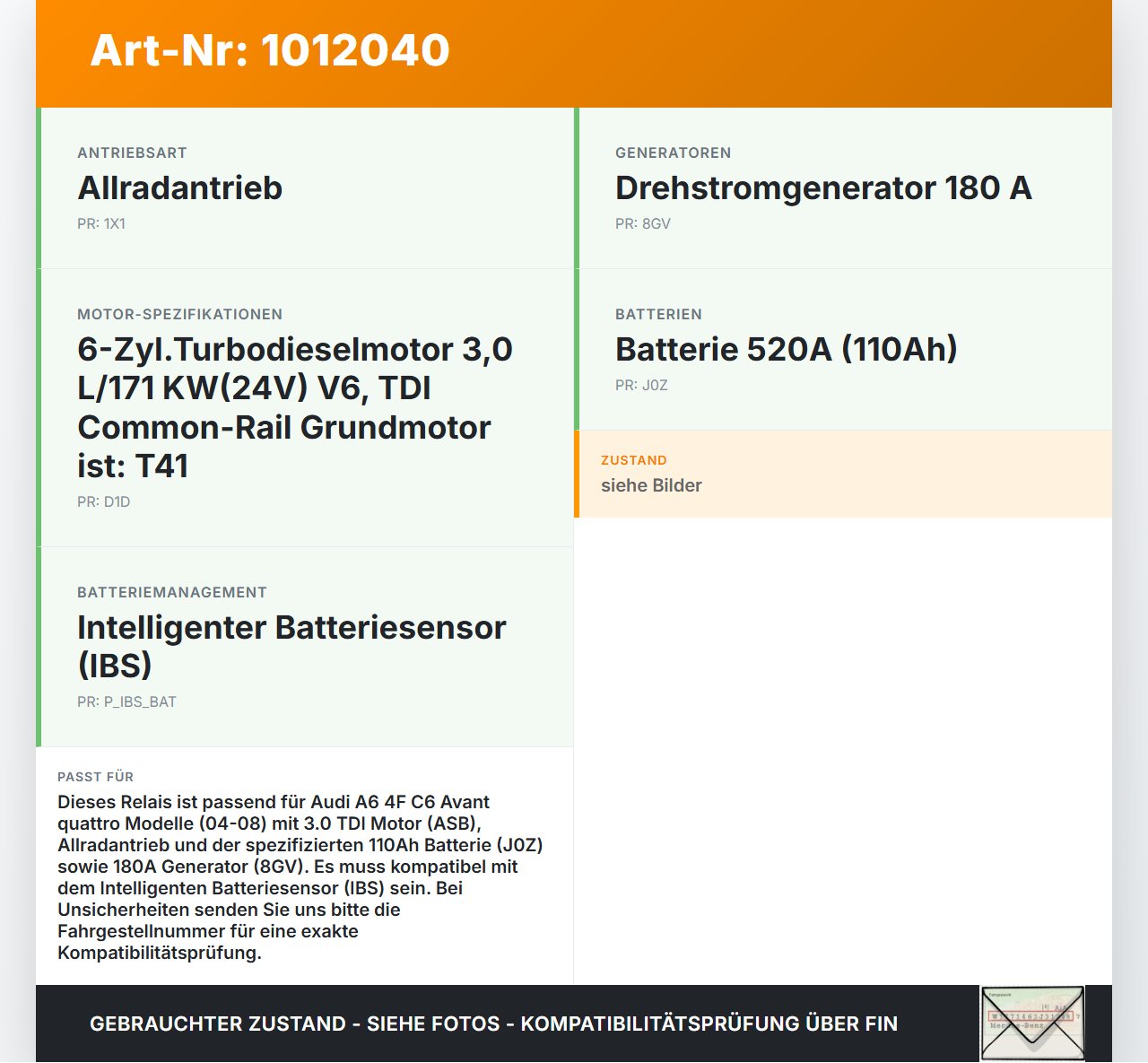 Audi A6 4F C6 qu 04-08 Relais Batterieklemme IBS Sicherung Audi A6 4F C6 qu 04-08 05.04.2006 4F0915459 gebraucht Vorschau 3