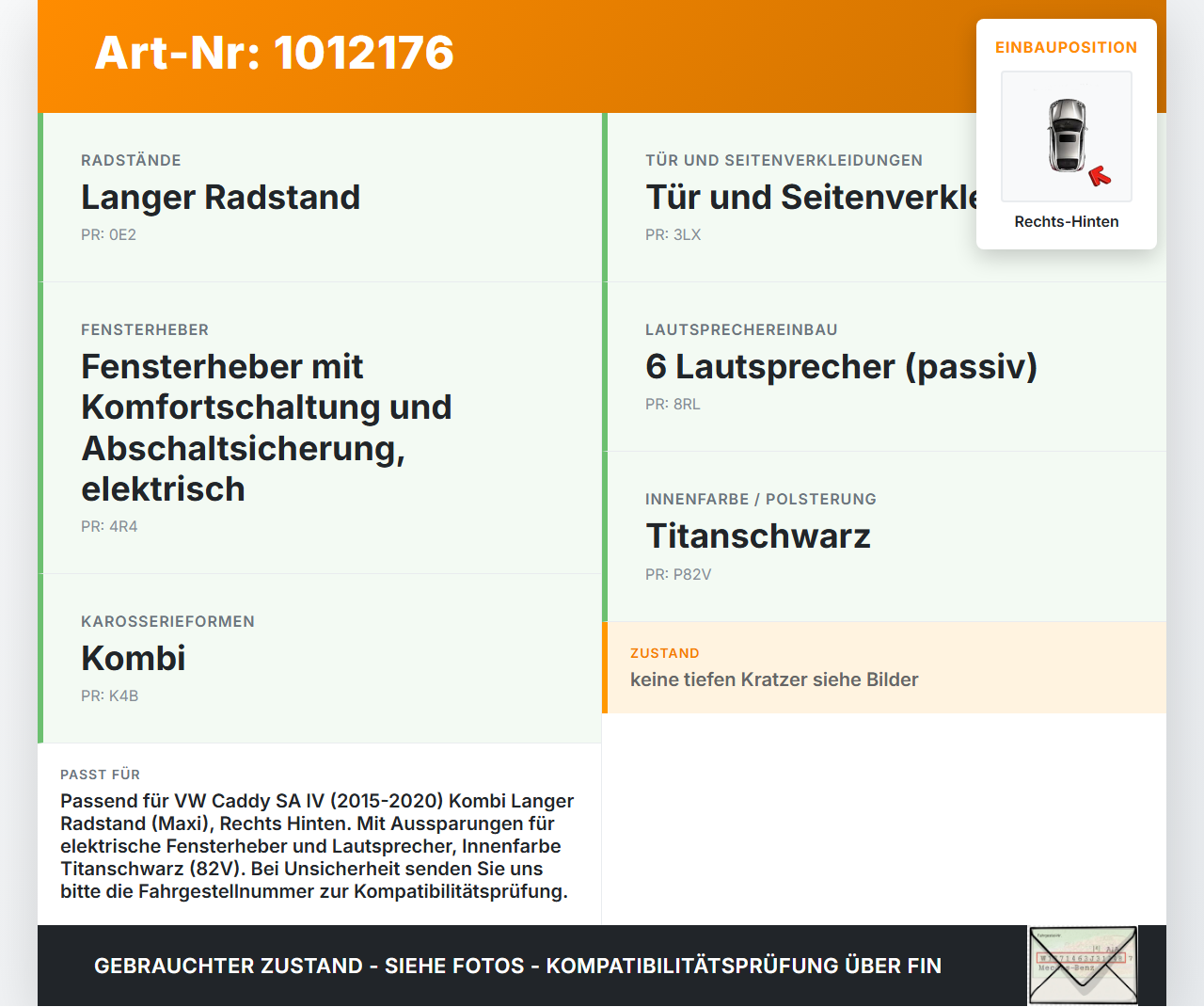 VW Caddy SA IV 15-20 Kombi Türverkleidung Türpappe Rechts Hinten VW Caddy SA IV 15-20 11.04.2019 2K3867128F... Vorschau 3