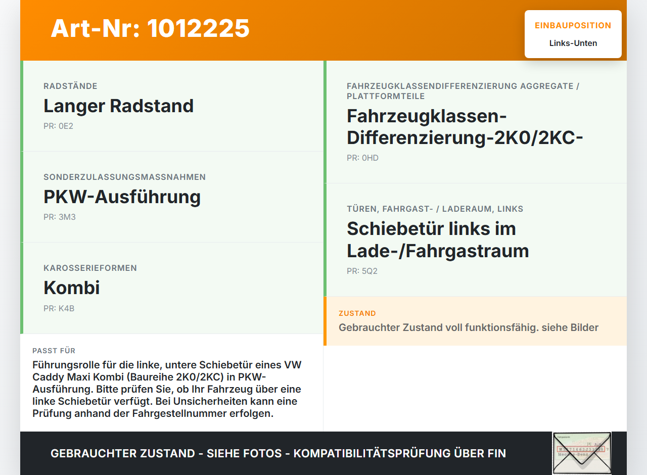 VW Caddy SA IV 15-20 Kombi Führungsrolle für Schiebetür Links Unten VW Caddy SA IV 15-20 11.04.2019 2K0843335A gebraucht Vorschau 3
