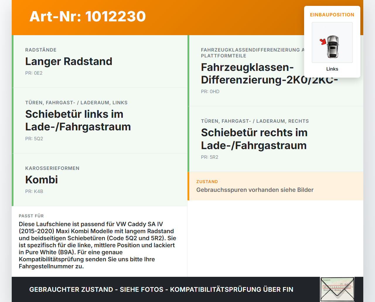 VW Caddy SA IV 15-20 Laufschiene Führungsschiene für Schiebetür Links Mitte VW Caddy SA IV 15-20 11.04.2019... Vorschau 3
