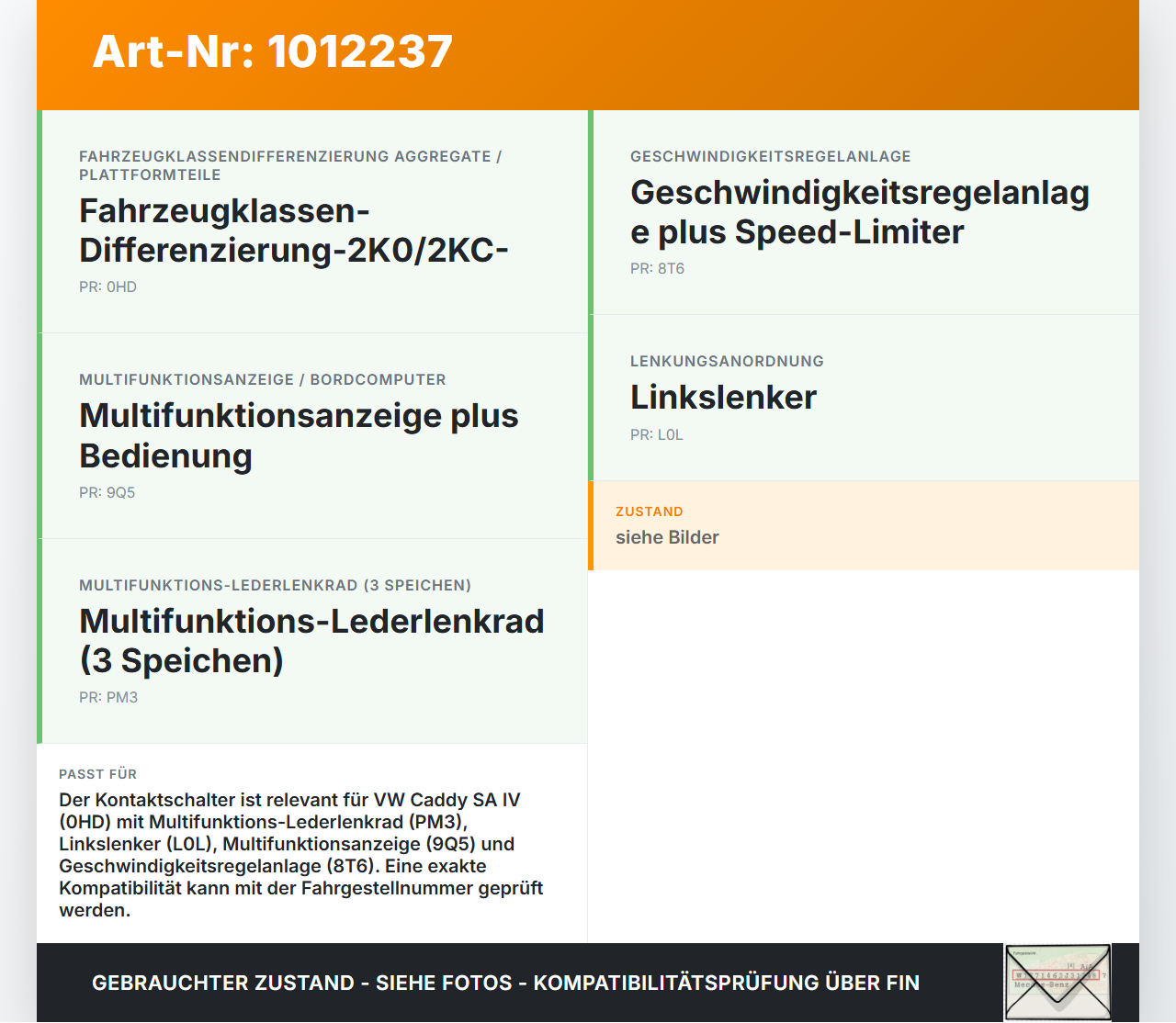 VW Caddy SA IV 15-20 Kontaktschalter Schalter Kontaktplatte VW Caddy SA IV 15-20 11.04.2019 22400167510 gebraucht Vorschau 3