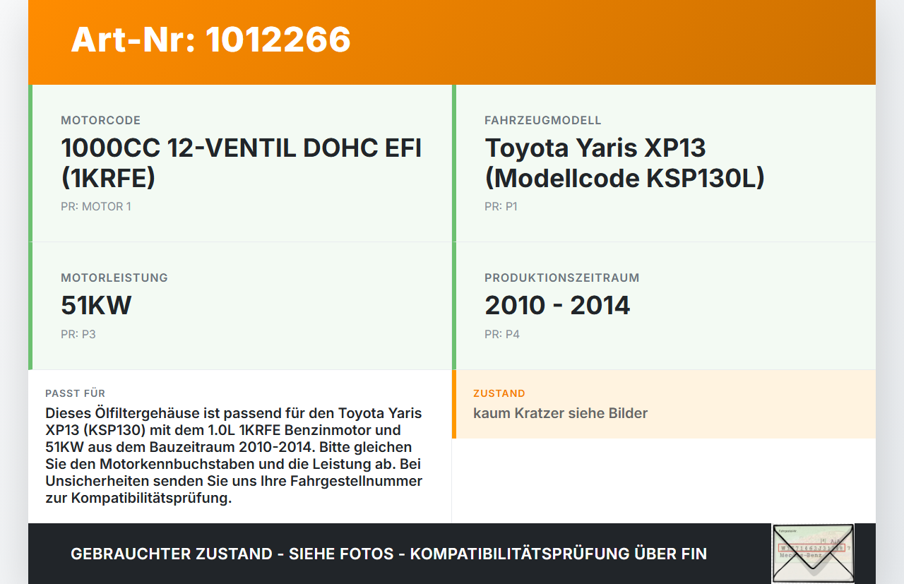 Toyota Yaris XP13 10-14 1,0 51KW 1KRFE Ölfiltergehäuse Gehäuse Halter für Ölfilter Toyota Yaris XP13 10-14... Vorschau 3