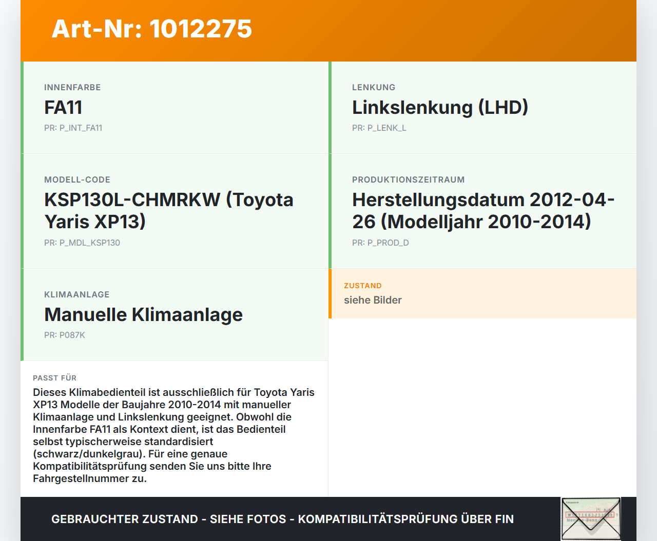 Toyota Yaris XP13 10-14 Bedienteil Bedienelement Klimabedienteil Toyota Yaris XP13 10-14 15.05.2012 gebraucht Vorschau 3