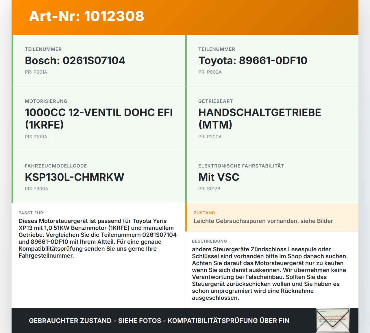 Toyota Yaris XP13 10-14 1,0 51KW Steuergerät ECU für Motor Motorsteuergerät Toyota Yaris XP13 10-14 15.05.2012... Vorschau 3