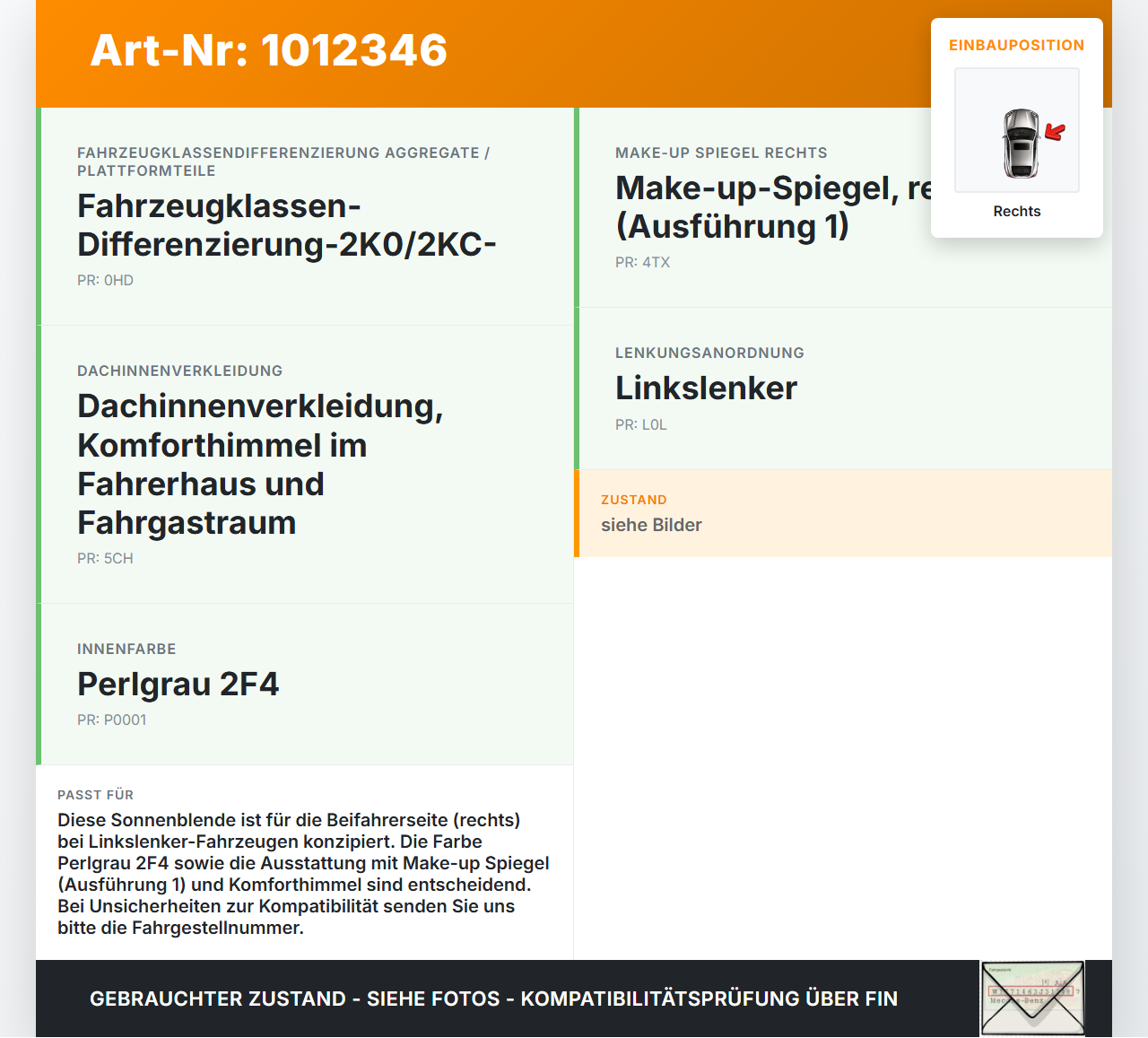 VW Caddy SA IV 15-20 Sonnenblende Rechts für Beifahrer Perlgrau 2F4 VW Caddy SA IV 15-20 11.04.2019 2K0857552AA... Vorschau 3
