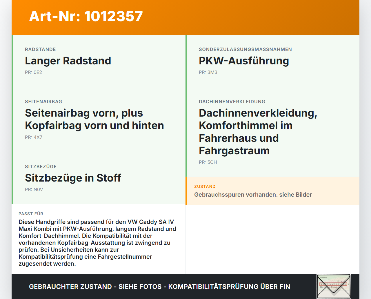 VW Caddy SA IV 15-20 Handgriffe VW Caddy SA IV 15-20 11.04.2019 2K0857607E gebraucht Vorschau 3