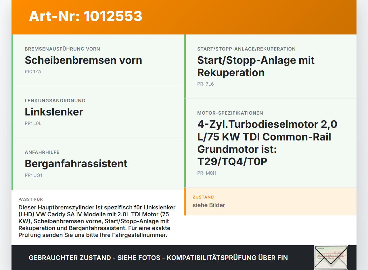 VW Caddy SA IV 15-20 Hauptbremszylinder Bremszylinder VW Caddy SA IV 15-20 11.04.2019 1K1614019L gebraucht Vorschau 3