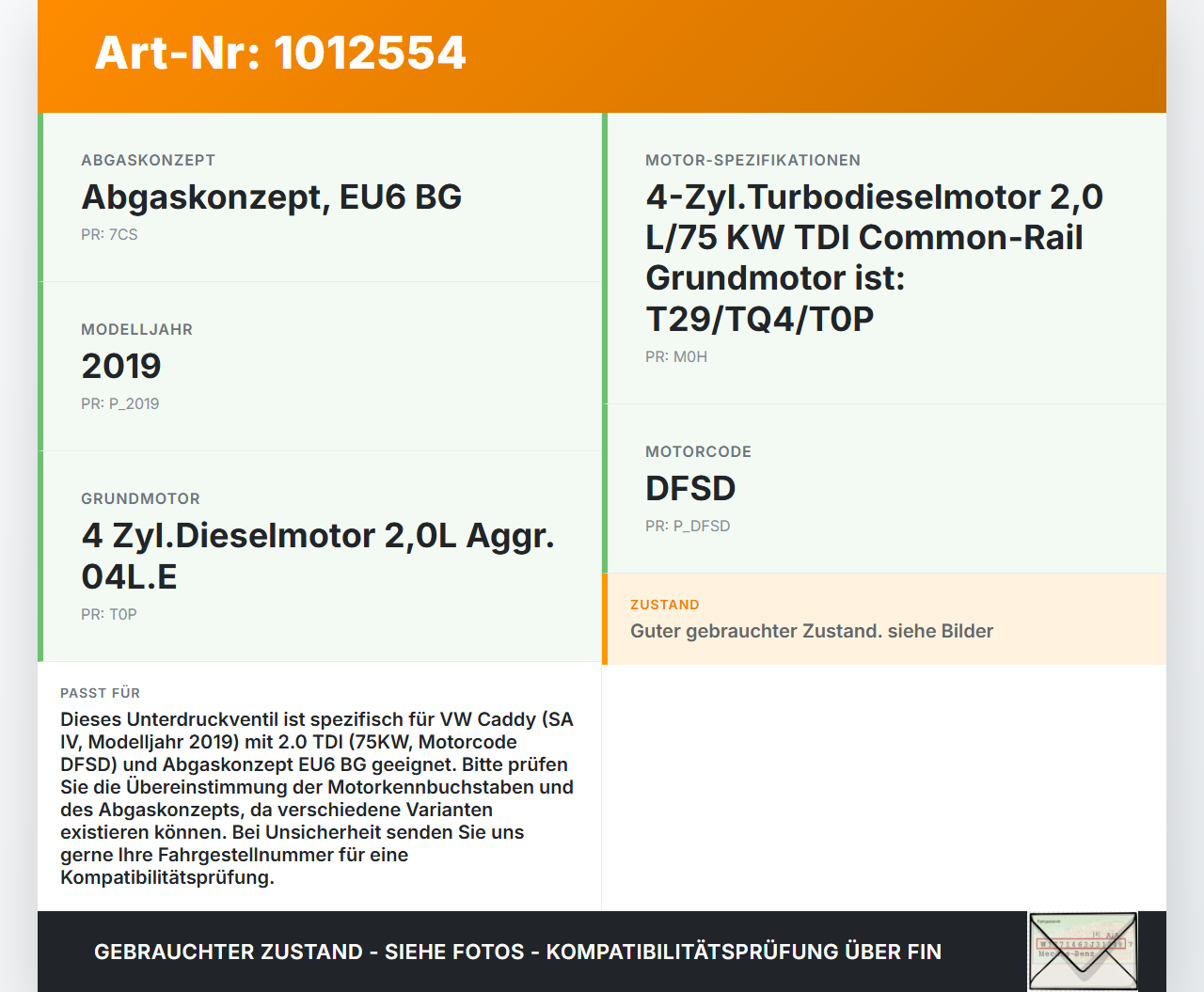 VW Caddy SA IV 15-20 TDI 2,0 75KW Unterdruckventil Magnetventil VW Caddy SA IV 15-20 11.04.2019 1K0906627B... Vorschau 3