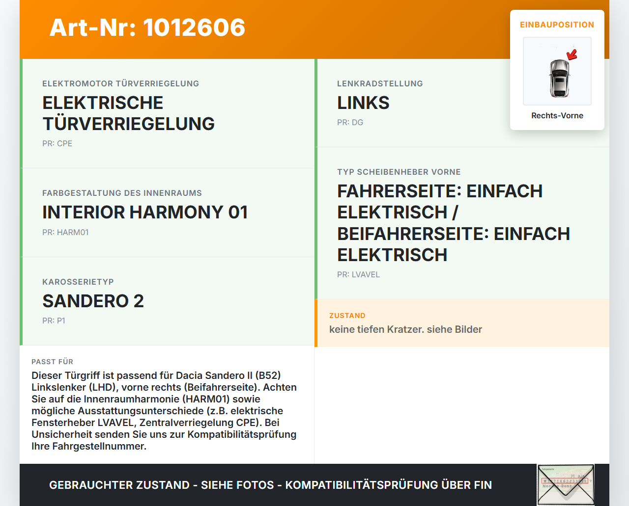 Dacia Sandero II B52 15-19 Lim Türgriff Griffmuschel Griff Innen Rechts Vorne Dacia Sandero II B52 15-19 04.03.2015... Vorschau 3