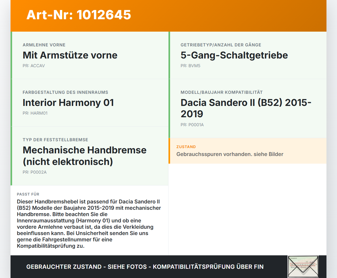 Dacia Sandero II B52 15-19 Handbremshebel Hebel für Handbremse Bremshebel Dacia Sandero II B52 15-19 04.03.2015... Vorschau 3