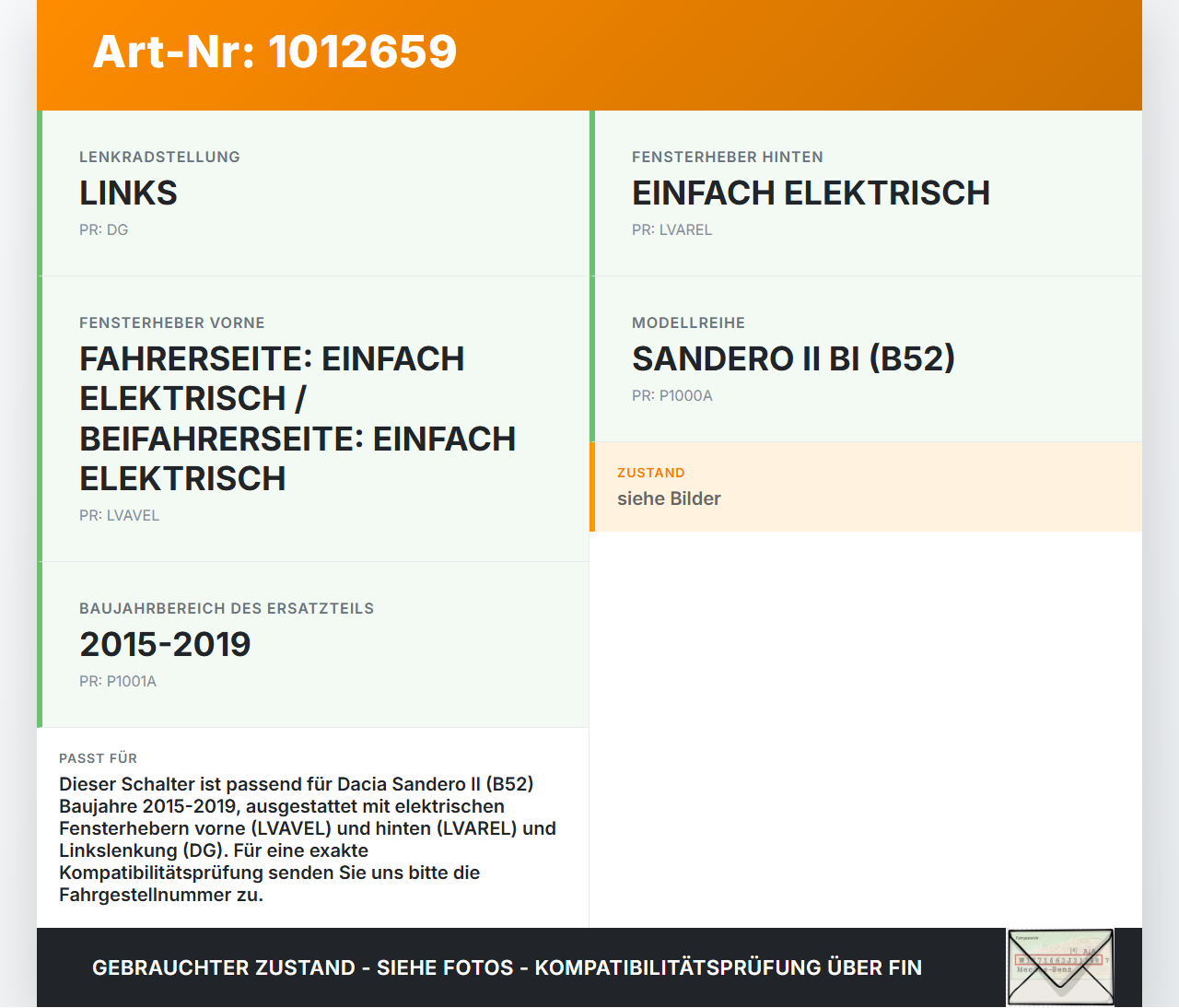 Dacia Sandero II B52 15-19 Schalter Fenstersperre Fensterheberverriegelung Dacia Sandero II B52 15-19 04.03.2015... Vorschau 3