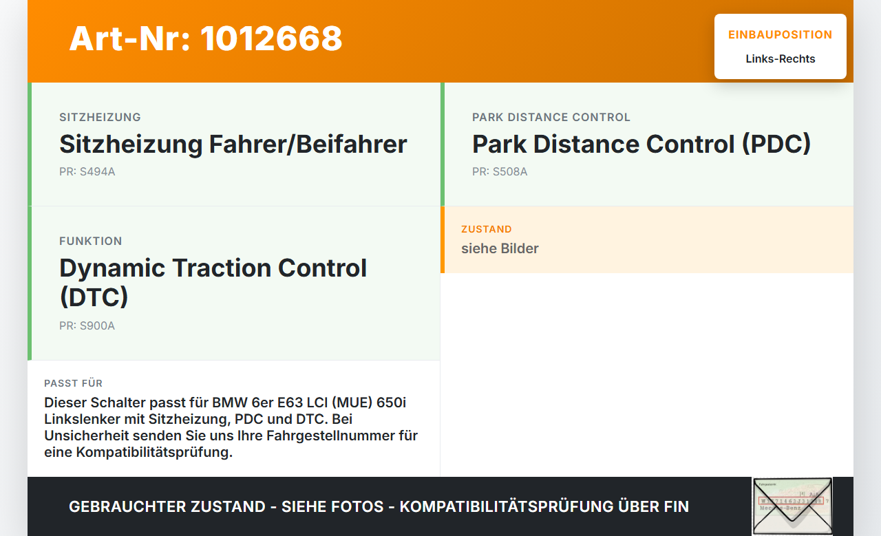 BMW E63 6er 650i 07-10 Schalter Regler für Sitzheizung Links und Rechts DTC PDC Off BMW E63 6er 650i 07-10... Vorschau 3