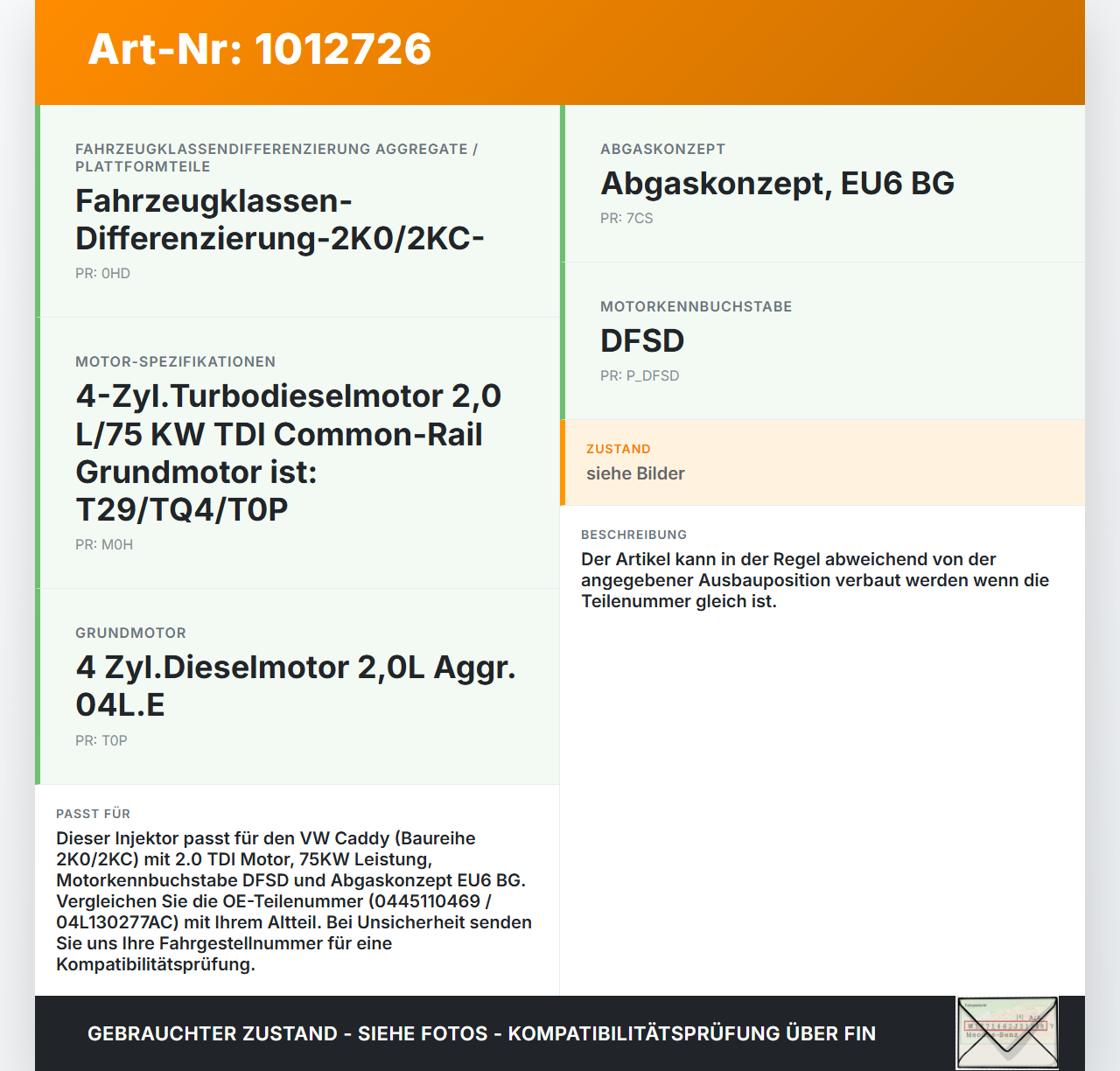 VW Caddy SA IV 15-20 TDI 2,0 75KW Injektor Einspritzdüse Zyl.3 VW Caddy SA IV 15-20 11.04.2019 0445110469... Vorschau 3
