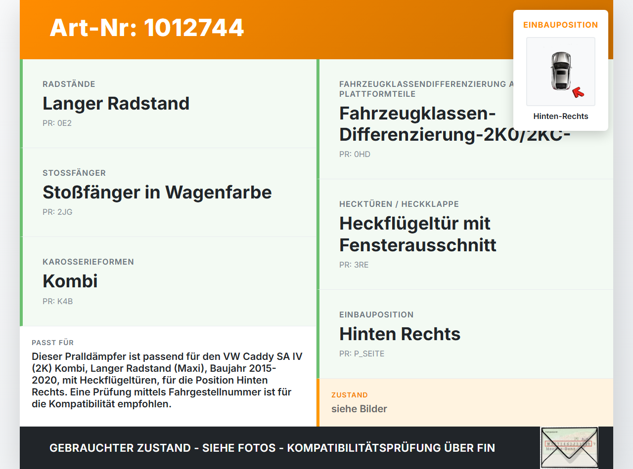 VW Caddy SA IV 15-20 Kombi Pralldämpfer für Stoßstange Querträger Hinten Rechts VW Caddy SA IV 15-20 11.04.2019... Vorschau 3