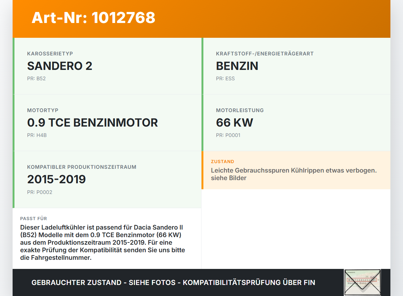 Dacia Sandero II B52 15-19 TCE 0,9 66KW Ladeluftkühler Kühler Luft-Wärmetauscher Dacia Sandero II B52 15-19... Vorschau 3