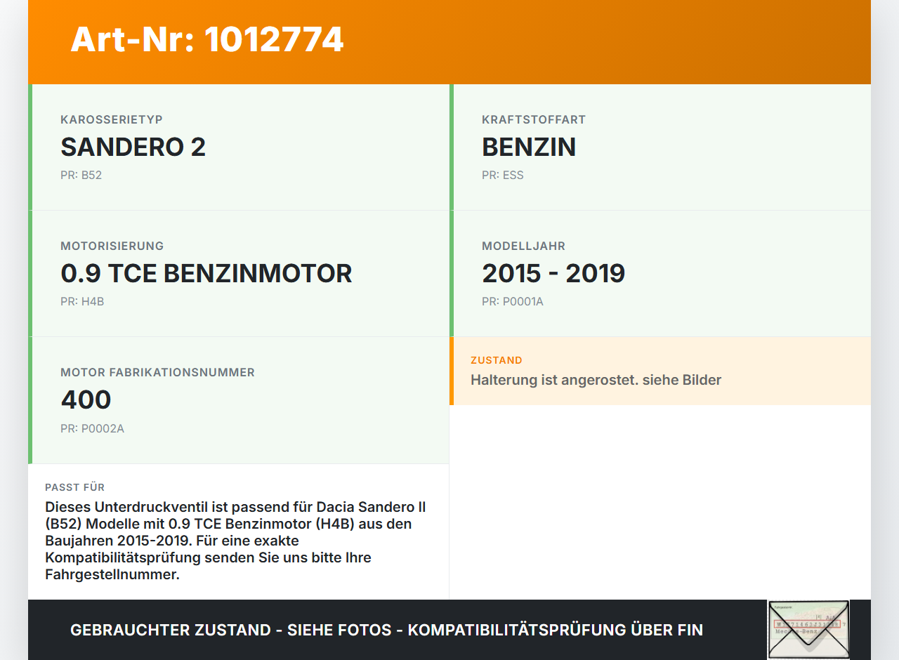Dacia Sandero II B52 15-19 TCE 0,9 66KW Unterdruckventil Magnetventil Dacia Sandero II B52 15-19 04.03.2015 gebraucht Vorschau 3