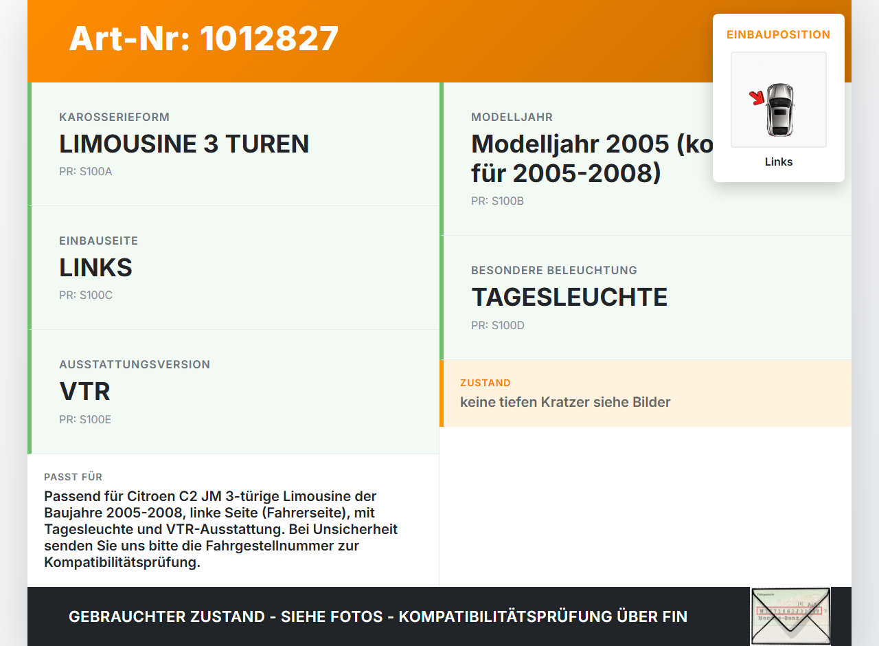 Citroen C2 JM 05-08 3T Rückleuchte Rücklicht Heckleuchte Links orig Citroen C2 JM 05-08 20.10.2006 6350Y0 gebraucht Vorschau 3