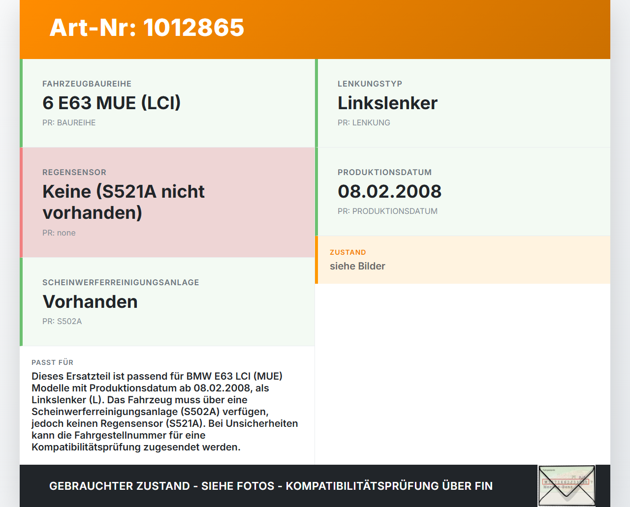 BMW E63 6er 650i 07-10 Lenkstockschalter Wischerschalter Wischer BMW E63 6er 650i 07-10 08.02.2008 61316924106... Vorschau 3