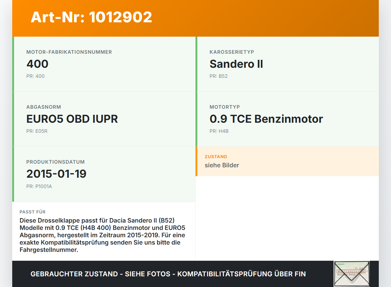 Dacia Sandero II B52 15-19 TCE 0,9 66KW H4B Drosselklappe Dacia Sandero II B52 15-19 04.03.2015 161206038R... Vorschau 3